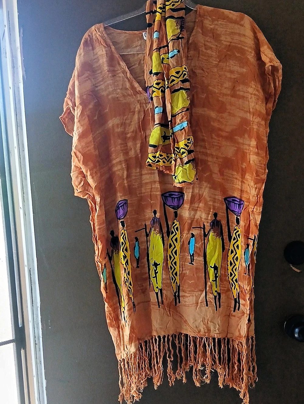 CultureWear Tan Printed Fringe Tunic Set... Vintage